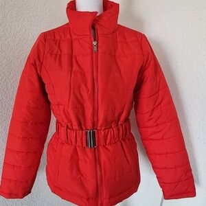 New York and Company Red Belted coat jacket Size Small Holiday Lightweight